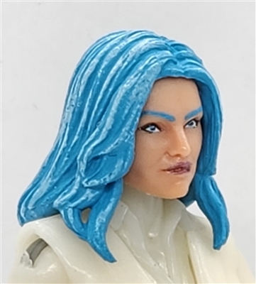 Female Head: "CHRISTINA" LIGHT Skin Tone with 2 (TWO) BLUE Hair Pieces (LONG AND MEDIUM Length) Deluxe Set - 1:18 Scale MTF Valkyries Accessory for 3-3/4" Action Figures