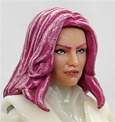Female Head: "CHRISTINA" LIGHT Skin Tone with 2 (TWO) PINK Hair Pieces (LONG AND MEDIUM Length) Deluxe Set - 1:18 Scale MTF Valkyries Accessory for 3-3/4" Action Figures