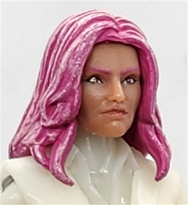 Female Head: "CHRISTINA" TAN Skin Tone with 2 (TWO) PINK Hair Pieces (LONG AND MEDIUM Length) Deluxe Set - 1:18 Scale MTF Valkyries Accessory for 3-3/4" Action Figures