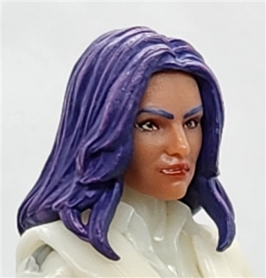 Female Head: "CHRISTINA" TAN Skin Tone with 2 (TWO) PURPLE Hair Pieces (LONG AND MEDIUM Length) Deluxe Set - 1:18 Scale MTF Valkyries Accessory for 3-3/4" Action Figures