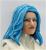 Female Head: "CHRISTINA" LIGHT-TAN (Asian) Skin Tone with 2 (TWO) BLUE Hair Pieces (LONG AND MEDIUM Length) Deluxe Set - 1:18 Scale MTF Valkyries Accessory for 3-3/4" Action Figures
