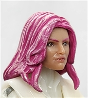 Female Head: "CHRISTINA" LIGHT-TAN (Asian) Skin Tone with 2 (TWO) PINK Hair Pieces (LONG AND MEDIUM Length) Deluxe Set - 1:18 Scale MTF Valkyries Accessory for 3-3/4" Action Figures