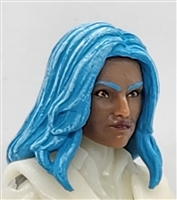 Female Head: "CHRISTINA" DARK Skin Tone with 2 (TWO) BLUE Hair Pieces (LONG AND MEDIUM Length) Deluxe Set - 1:18 Scale MTF Valkyries Accessory for 3-3/4" Action Figures