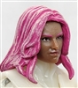 Female Head: "CHRISTINA" DARK Skin Tone with 2 (TWO) PINK Hair Pieces (LONG AND MEDIUM Length) Deluxe Set - 1:18 Scale MTF Valkyries Accessory for 3-3/4" Action Figures