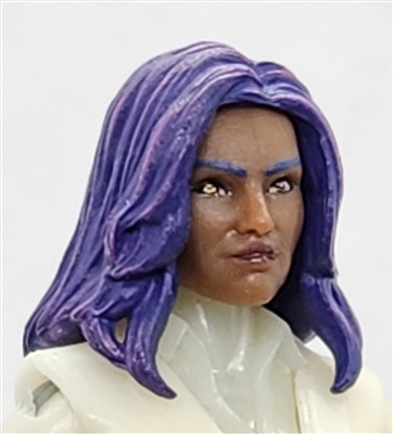 Female Head: "CHRISTINA" DARK Skin Tone with 2 (TWO) PURPLE Hair Pieces (LONG AND MEDIUM Length) Deluxe Set - 1:18 Scale MTF Valkyries Accessory for 3-3/4" Action Figures