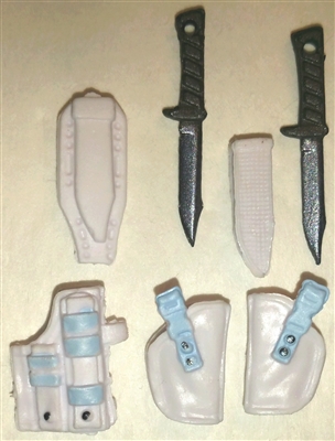 Pistol Holster & Knife Sheath Deluxe Modular Set: WHITE with Light Blue Version - 1:18 Scale Modular MTF Accessories for 3-3/4" Action Figures