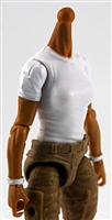 MTF Female Valkyries T-Shirt Torso ONLY (NO WAIST/LEGS): WHITE & WHITE Version with TAN Skin Tone - 1:18 Scale Marauder Task Force Accessory