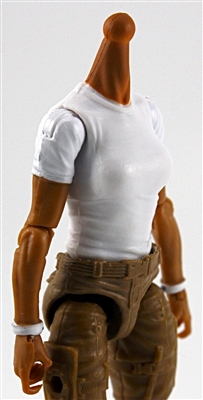 MTF Female Valkyries T-Shirt Torso ONLY (NO WAIST/LEGS): WHITE & WHITE Version with TAN Skin Tone - 1:18 Scale Marauder Task Force Accessory