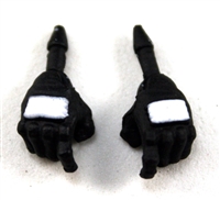 Male Hands: Black Gloves with White Pad - Right AND Left (Pair) - 1:18 Scale MTF Accessory for 3-3/4" Action Figures