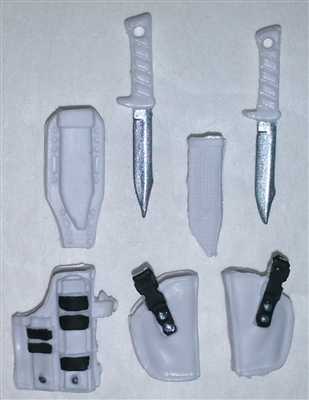 Pistol Holster & Knife Sheath Deluxe Modular Set: WHITE with Black Version - 1:18 Scale Modular MTF Accessories for 3-3/4" Action Figures
