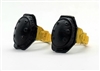 Knee Pads with Strap YELLOW & BLACK Version (PAIR) - 1:18 Scale Modular MTF Accessory for 3-3/4" Action Figures