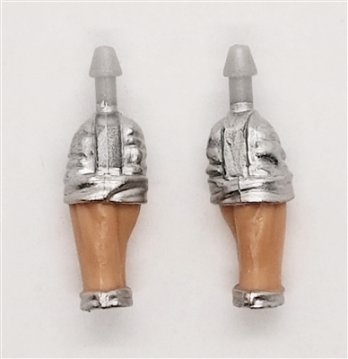 Male Forearms: Bare with SILVER Rolled Up Sleeves Light Skin Tone - Right AND Left (Pair) - 1:18 Scale MTF Accessory for 3-3/4" Action Figures