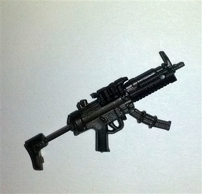 SWAT Machine Gun w/ Mag & Working Stock GUN-METAL Version BASIC - "Modular" 1:18 Scale Weapon for 3-3/4 Inch Action Figures