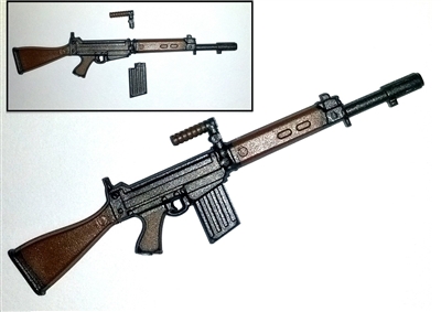 FN FAL Assault Rifle with Handle & Magazine GUN-METAL & BROWN Version - 1:18 Scale Weapon for 3-3/4 Inch Action Figures