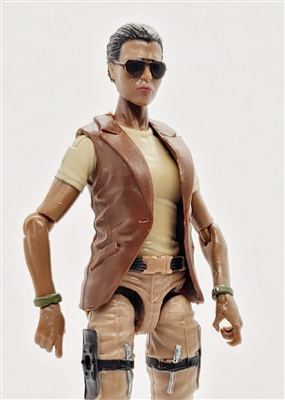 Female Short Lab Coat BROWN Version (no sleeves)  - 1:18 Scale Modular MTF Valkyries Accessory for 3-3/4" Action Figures