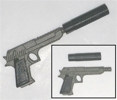 ENFORCER Semi-Automatic Pistol with REMOVABLE Silencer GUN-METAL Version - 1:18 Scale Weapon for 3-3/4 Inch Action Figures