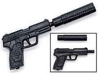 TACTICAL Semi-Automatic Pistol with REMOVABLE Silencer FLAT BLACK "MATTE" Version - 1:18 Scale Weapon for 3-3/4 Inch Action Figures