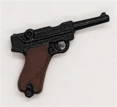 German P08 Luger 9mm Semi-Automatic Pistol BLACK & BROWN Version - 1:18 Scale Weapon for 3-3/4 Inch Action Figures