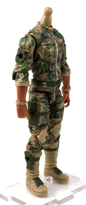 MTF Male Trooper WITHOUT Head Tan/Green/Brown Camo "Recon-Ops" Tan Skin tone Tone with CLOTH Legs  - 1:18 Scale Marauder Task Force Action Figure