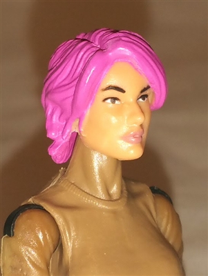 Female Head:  "Athena" Light Skin Tone with Pink Long Hair - 1:18 Scale MTF Valkyries Accessory for 3-3/4" Action Figures